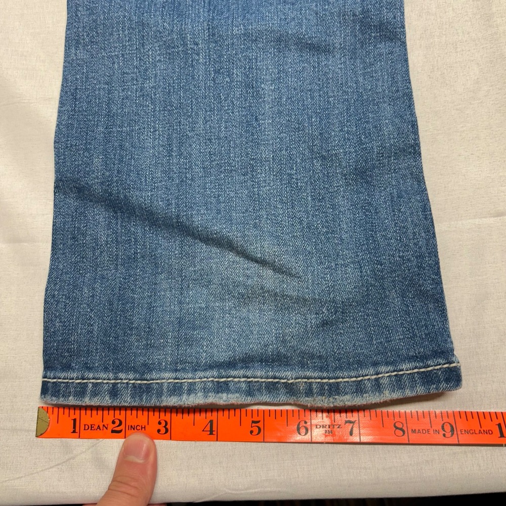 Miss Me Bootcut Jeans Blue Distressed Rhinestone Fleur De Lis Cross Size 26 - Picture 4 of 9